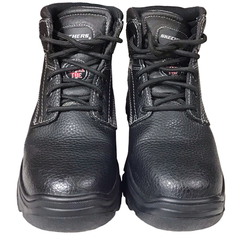Skechers Work Boots Womens Sz 7.5 Black 77241 Slip Oil Resistant Lace Up Shoes